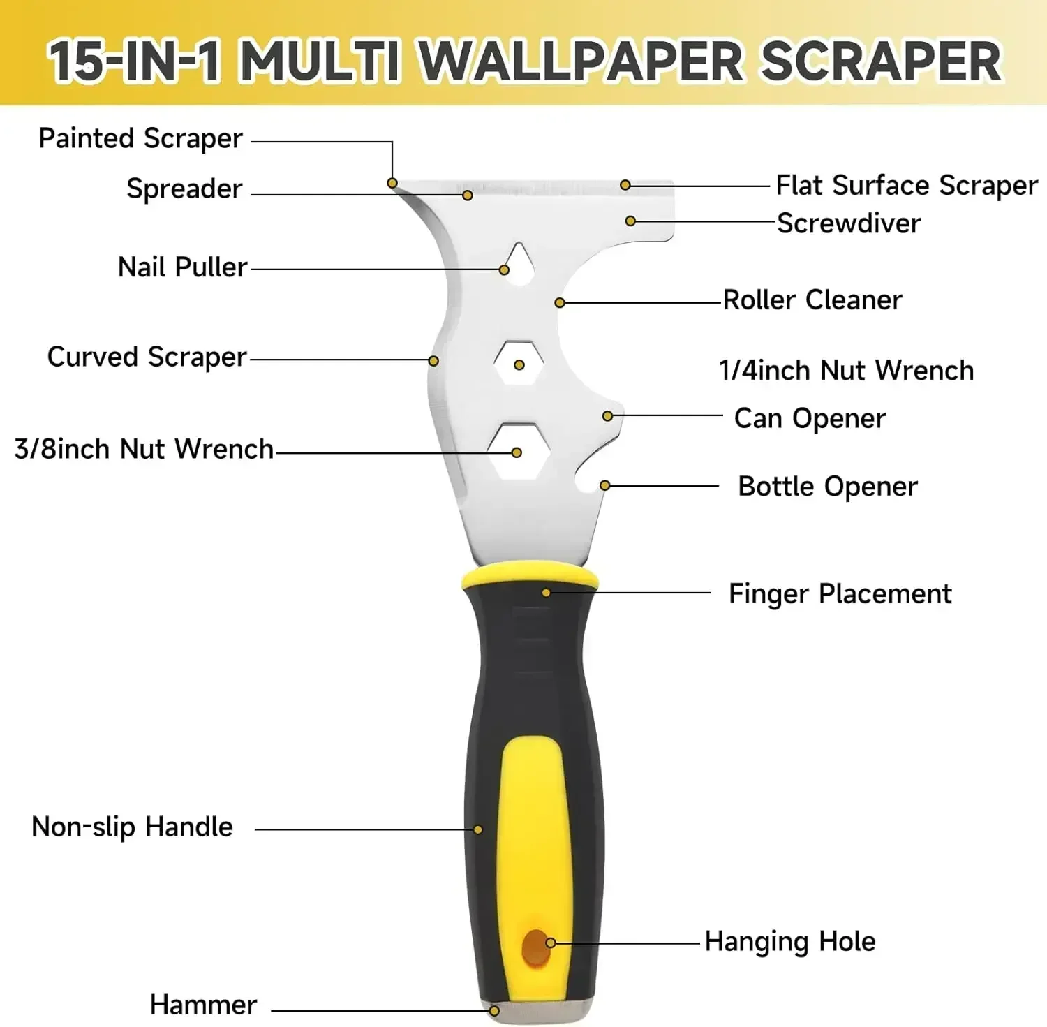 15 in 1 Multi Use Putty Knife Stainless Steel Paint Scraper Removal Construction Tool for Wallpaper Can Opener Home DIY