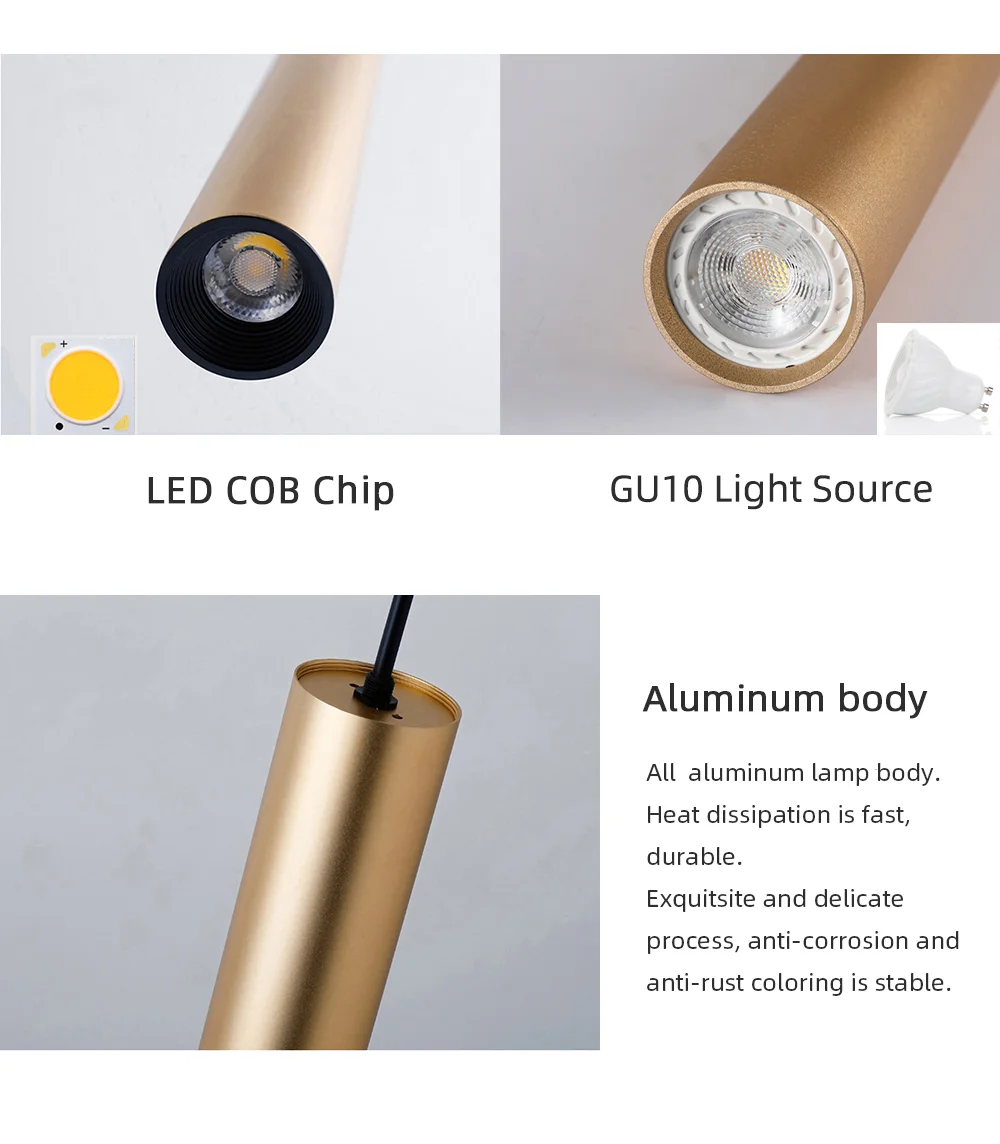 Modern LED Pendant Long Tube Black White Rose Golden Ceiling Replaceable GU10 Island Bar Counte Shop Room Kitchen Fixtures Lamp
