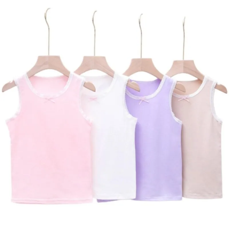 4pcs Kids Undershirt Girls Cute Design Singlet Cotton Underwear Tank Soft  Breathable Cotton Tops for Baby Girl Size 110-150