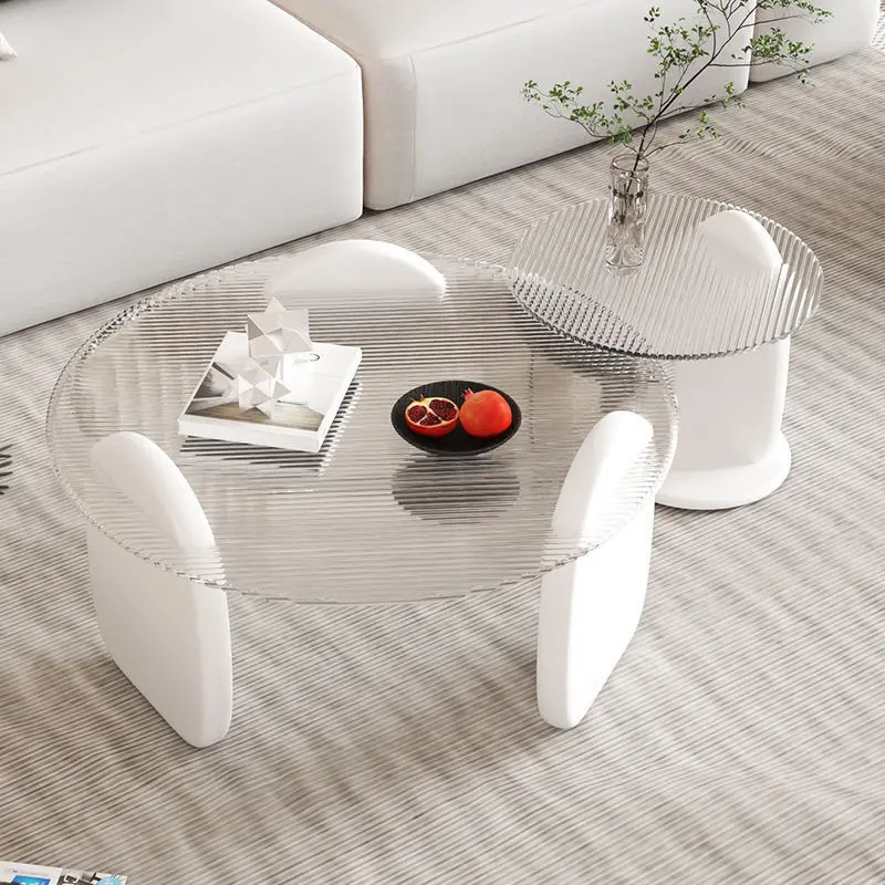 

Modern round coffee table set living room bedroom furniture tempered glass wooden base lamp luxury