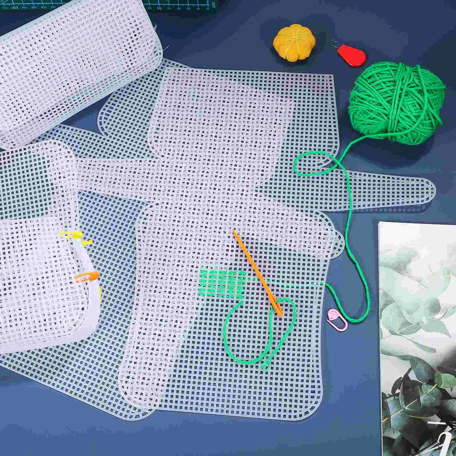 4 Pcs Crochet Grid Bags DIY Cross Stitch Mesh Plastic Canvas Fabric Embroidery Kit Shapes