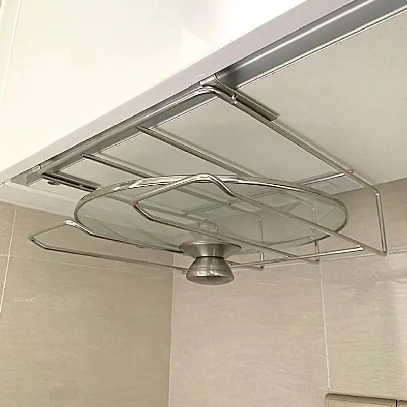 

Современный простой стильный держатель для крышек из нержавеющей стали 304, подвесное устройство для хранения под кухонным шкафом, настенная полка для кухни.