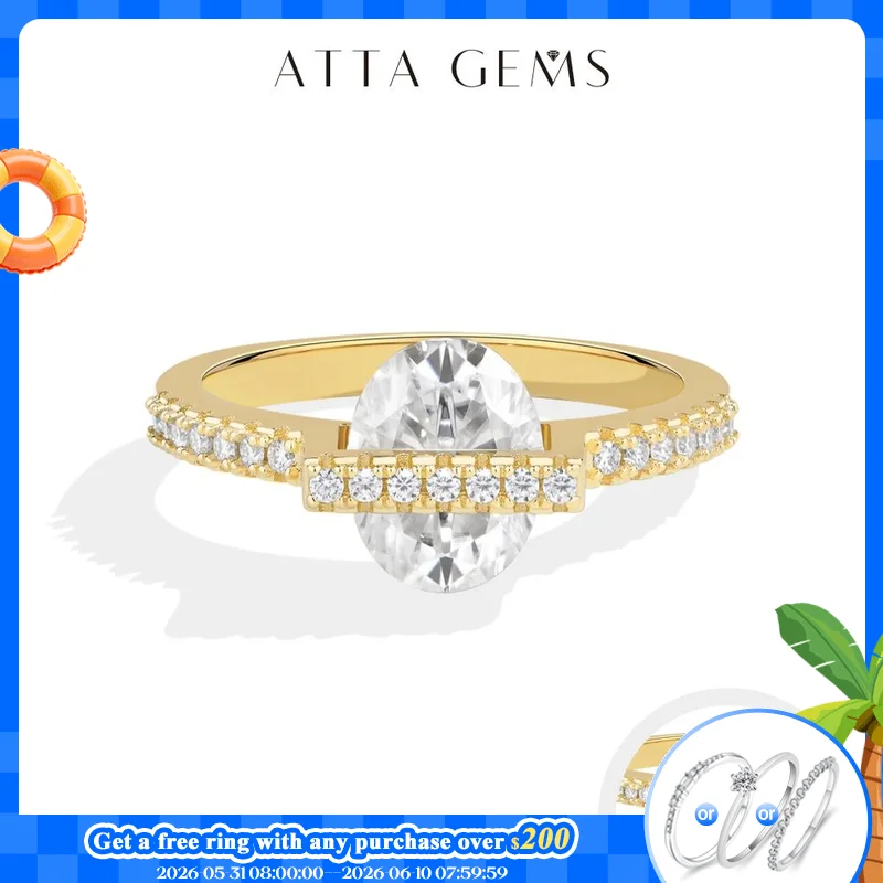 

ATTAGEMS Horizontal Bar Oval Cut Moissanite Rings S925 Silver Sweet Romantic 2.0CT Engagement Ring for Women Anniversary Jewelry