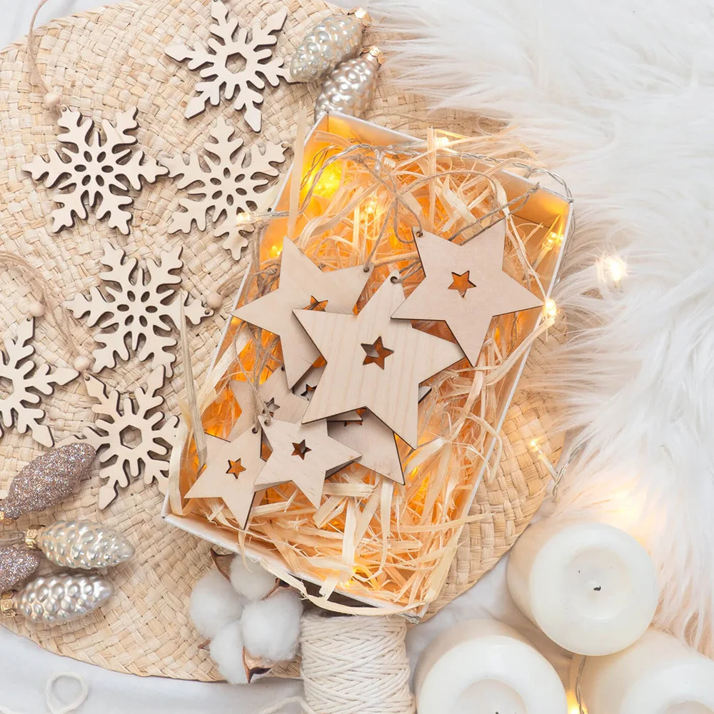 Wooden Star Snowflake Decorative Pendant Christmas Atmosphere Wall Hanging Sticker Hollow Deer Gingerbread Man Shooting Prop