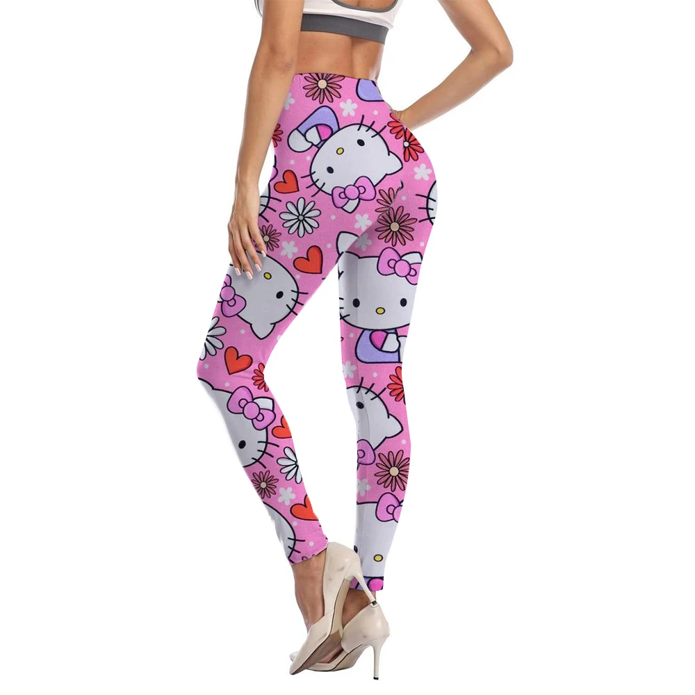 Spring/summer Kuromi Hello Kitty print women's slim-fit stretch comfortable casual leggings Pink tight fitting women's leggings