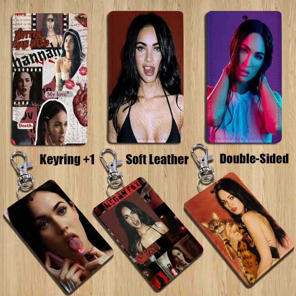 

Idol Megan Fox 2000s Rectangle ID Card Case Keychain Access Card Bag Key Tag Ring Leather Card Holder Key Ring Access