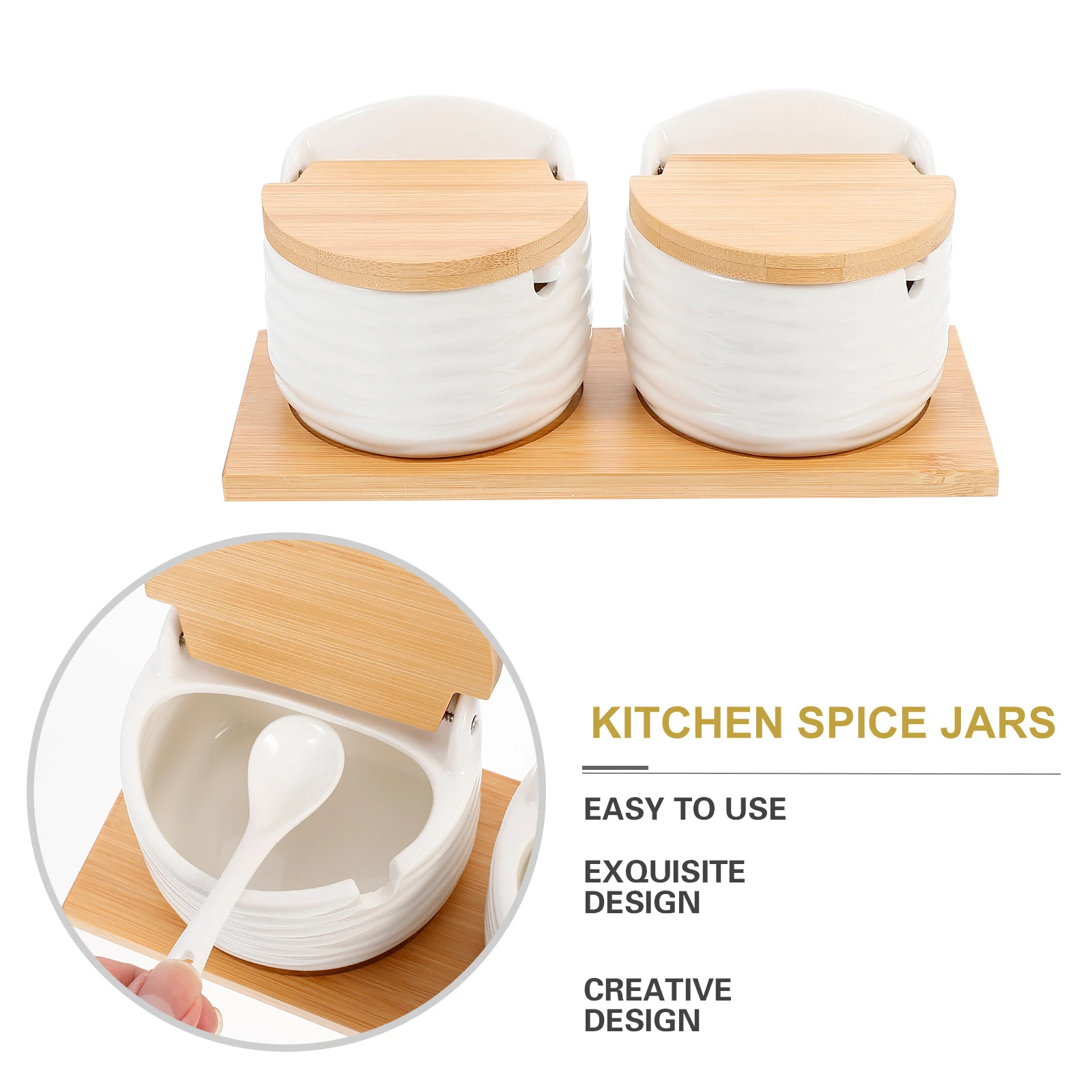 

Ceramic Seasoning Jars Set Kitchen Spice Storage Pots Heat Resistant Condiment Containers Oil Proof for Home Restaurant