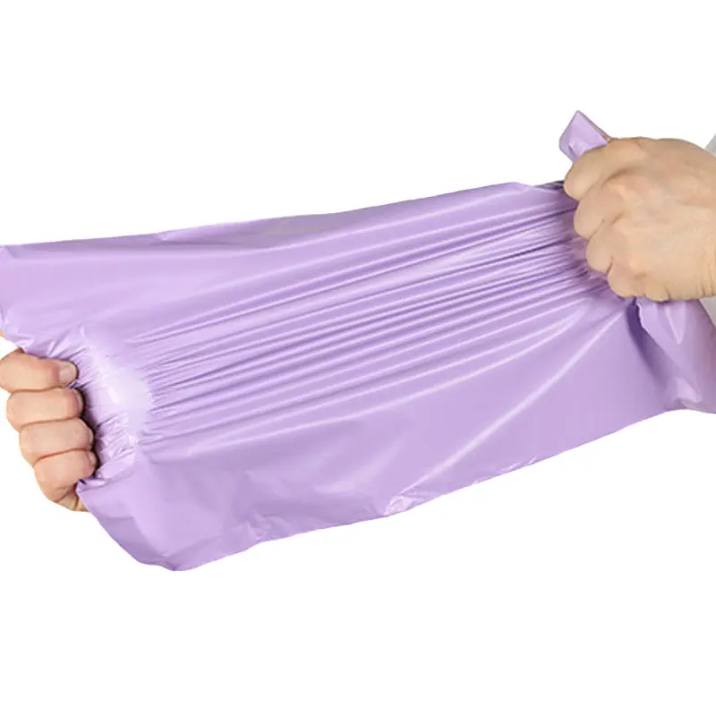 Bolsas de mensajería de plástico para ropa, embalaje autoadhesivo, color púrpura claro, impermeable, 4 tamaños, 50 piezas