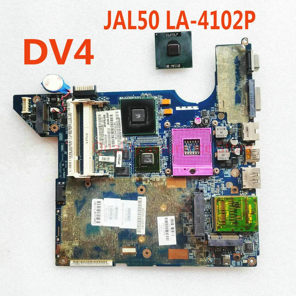 JAL50 LA-4102P For HP Pavilion DV4 Laptop Motherboard 486723-001 496730-001 Mainboard PM45 DDR2 Free cpu