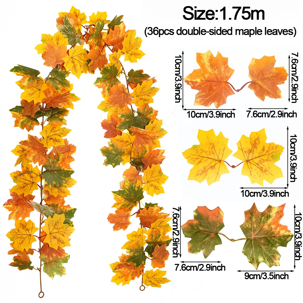 Thanksgiving Decorations Fall Maple Vine Garland Artificial Autumn Fall Foliage Garland Wedding Fireplace Decor Halloween Party - view 6
