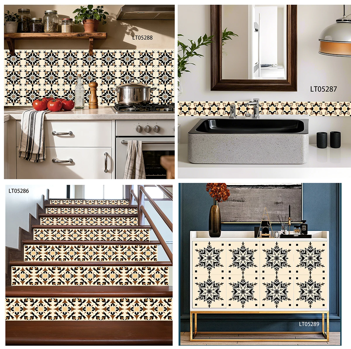 Vintage Beige Moroccan Peel & Stick Tile Stickers Oilproof Kitchen Backsplash Stair Riser Skirting Cabinet DIY Home Wall Decor