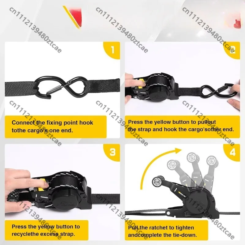 1Inch 10Ft Auto Retractable Ratchet Strap 25mm 680KG Fastening Belt With S Hook Cargo Binding Strap