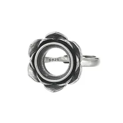 Ring Blank (10x10mm Round Blank) Adjustable 925 Silver Ring Base Lotus Shape Ring Component