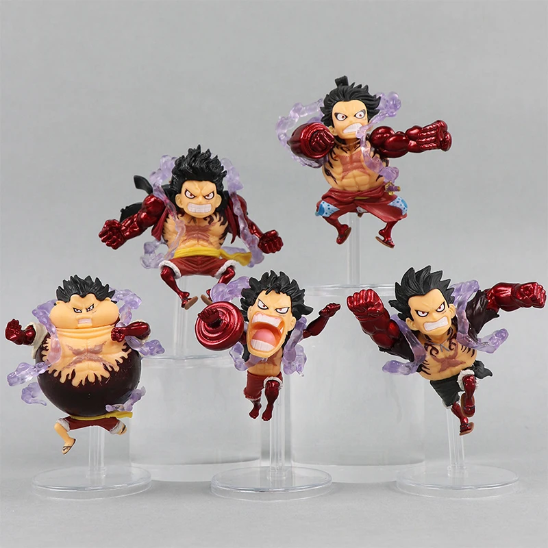 Impish Luffy Funny One Piece Gear 4 Anime Figures PVC Model Toys Desktop Car Mounted Ornament, versión Q, 11cm, 5 piezas por juego