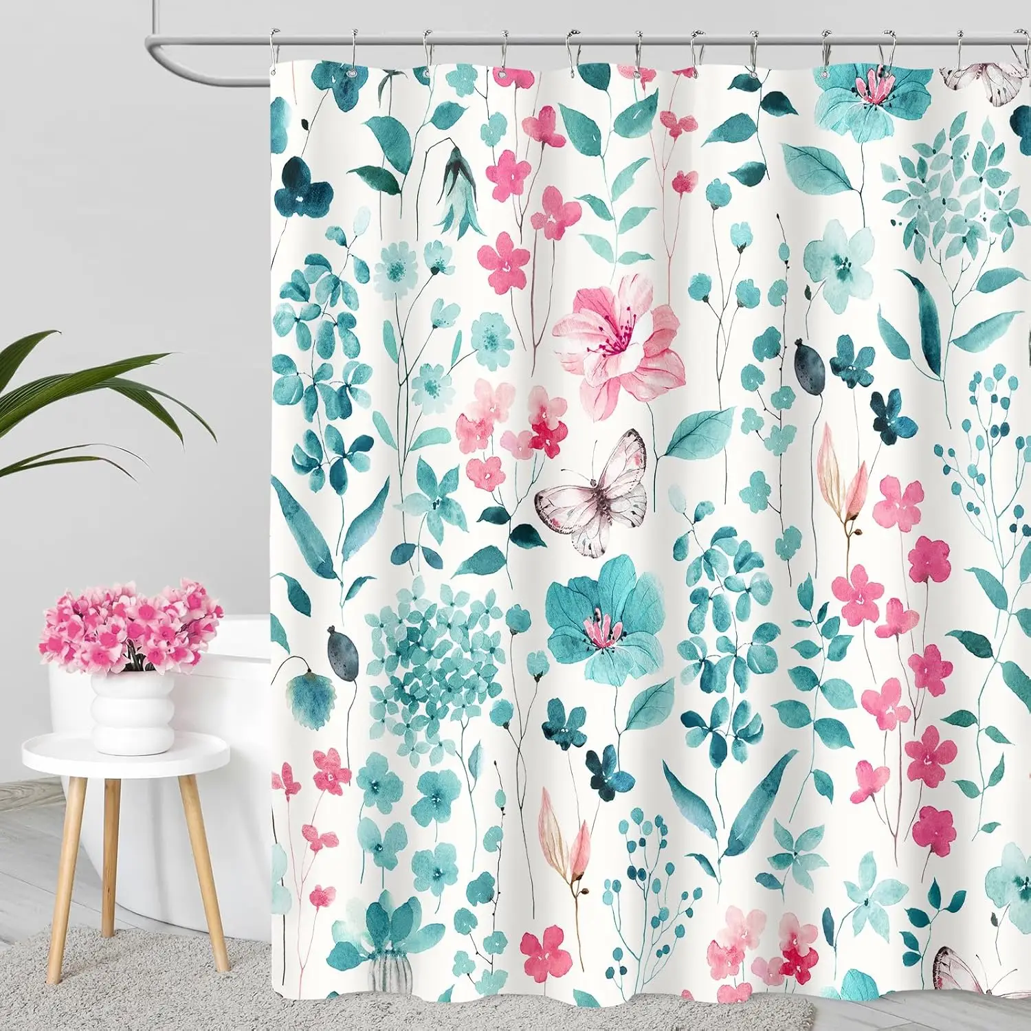 

Розовая занавеска для душа с цветочным принтом, милые занавески для душа из цветочной ткани для ванной комнаты, тканевая занавеска для душа с диким цветком и бабочкой