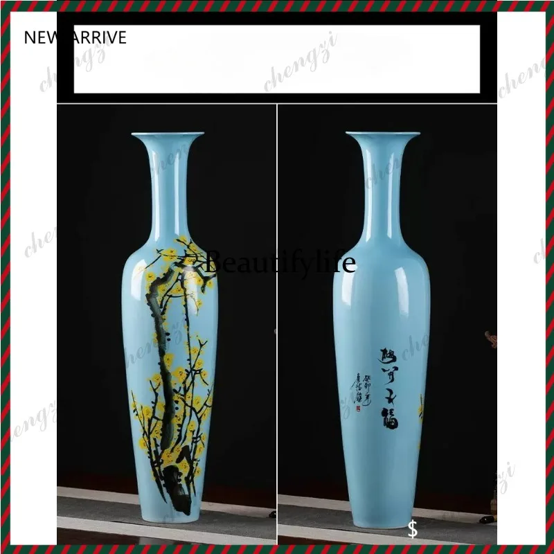 F4567 Ceramics hand-painted floor-to-ceiling large vase slender new Chinese-style living room study simple flower arrangement or