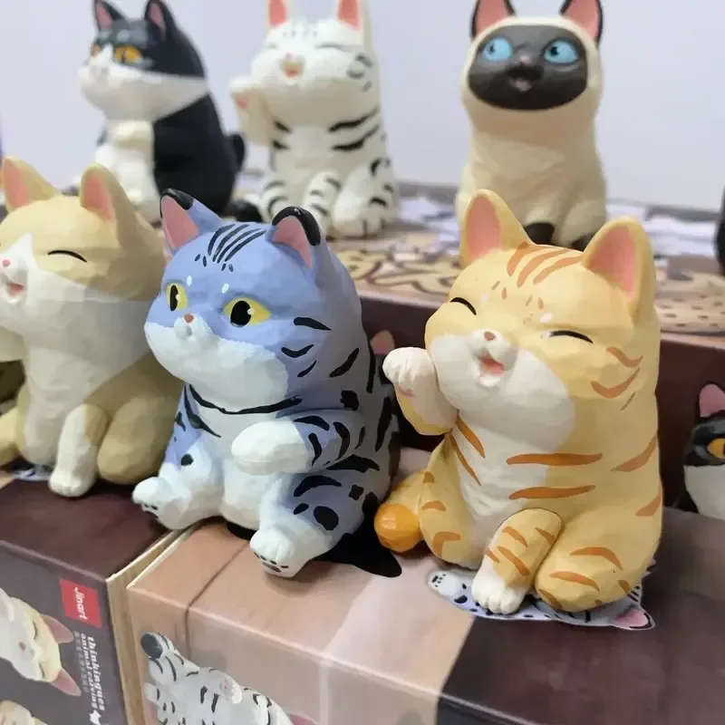 

New Products In Stock Wooden Carved Cat Island Blind Box Figurines Cute Cat Figurines Desktop Ornaments Festival Surprise Gifts