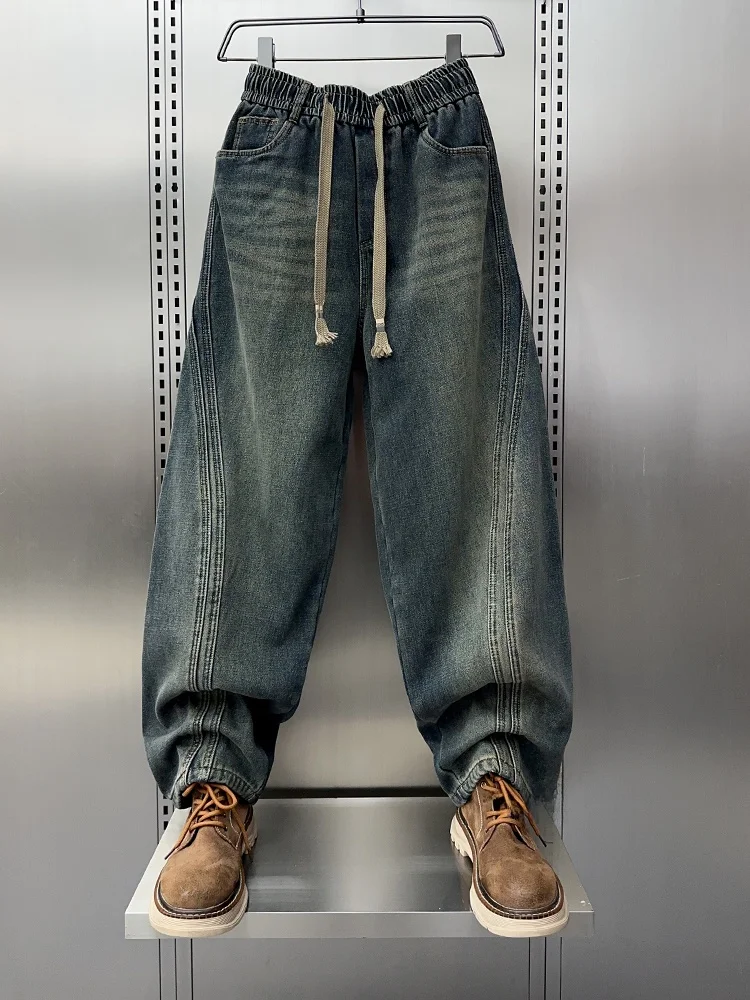 

Свободные мужские широкие джинсовые джинсы Dad Sle, повседневные прямые брюки в американском стиле ретро, весна-осень, Новое поступление