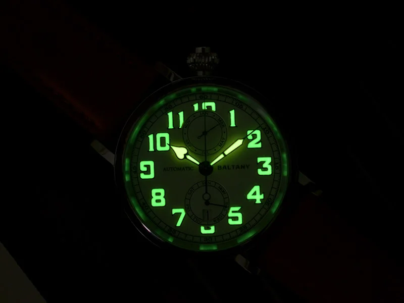 Baltany S6047 Automatikuhr Typ A7 1935 Aviator Hommage Uhr 1930er Vintage Fliegeruhr Mechanische Pilotenuhr Leuchtend Saphirglas Herren – Detail 11