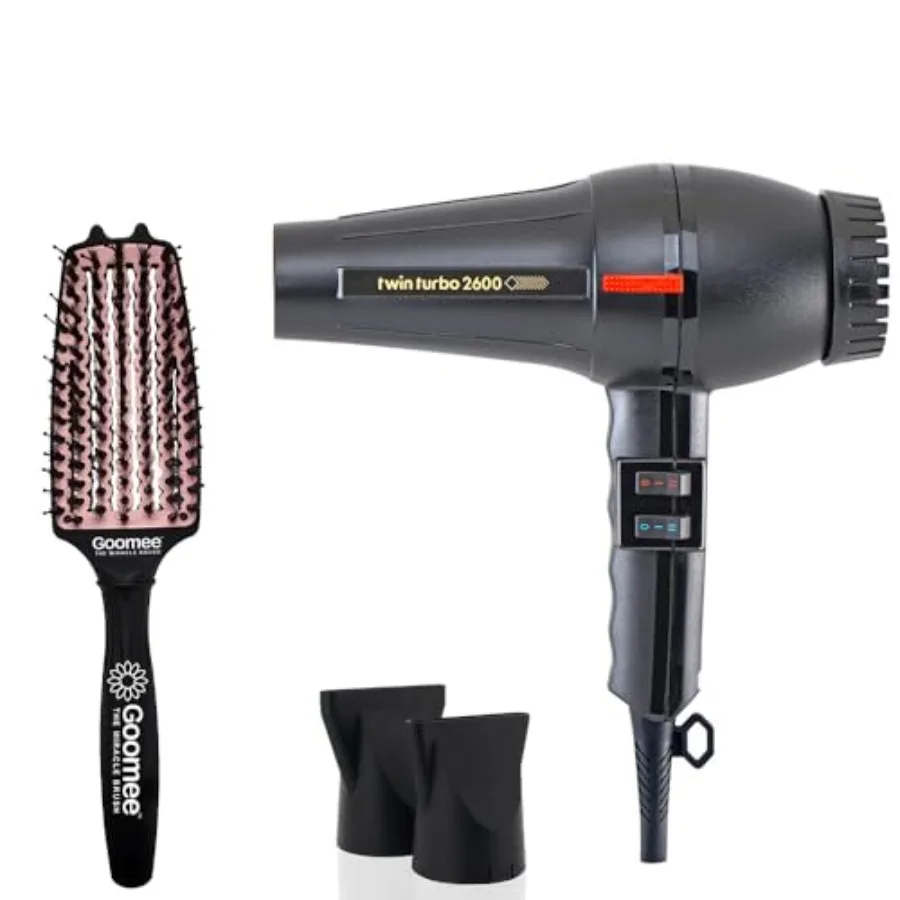 

Turbo Power Twin Turbo 2600 Black Hair Dryer and Miracle Medium Detangling Brush Blush Pink