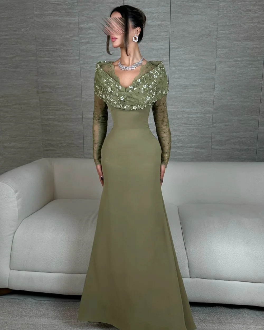 Customized Formal Classic Jersey Lace Handmade Flower Mermaid Off-the-shoulder Long Dresses Evening Dresses Sizes Available Sexy