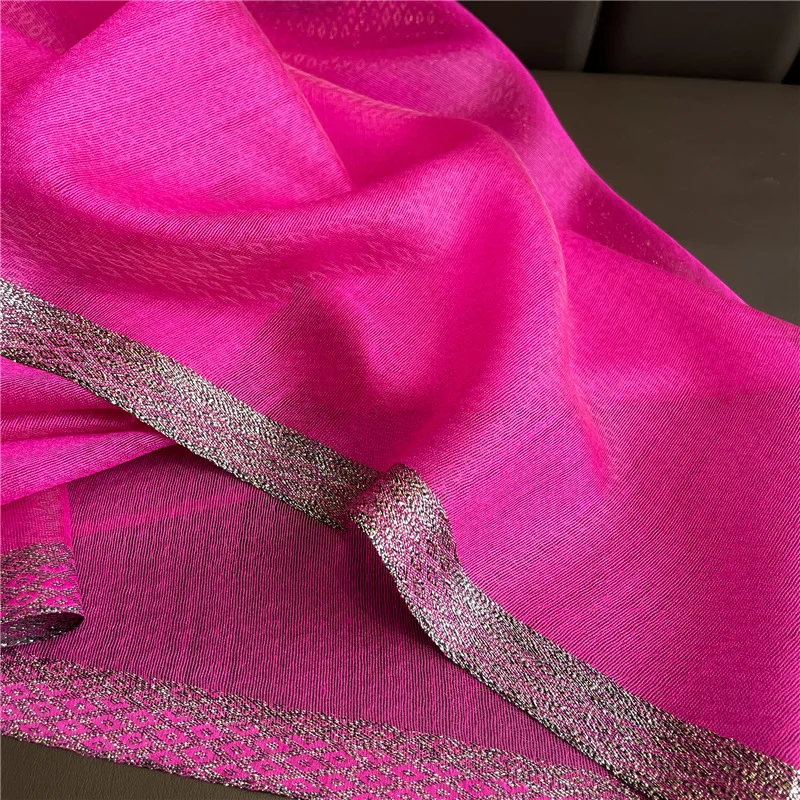 Modischer Luxus Einfarbiger Langer Seidenschal für Damen Weicher Glatter Schal Kopftuch Hijab Outdoor-Schal Langer Umhang Strandtuch – Detail 20