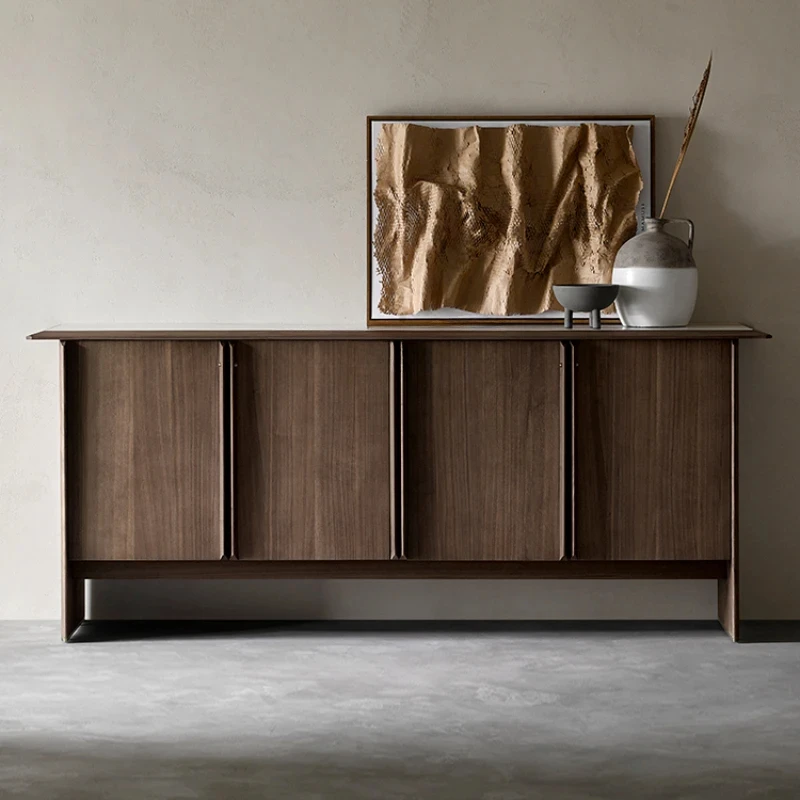 

North America Black Walnut Solid Wood Sideboard Stone Plate Silent Wind Locker Italian Style