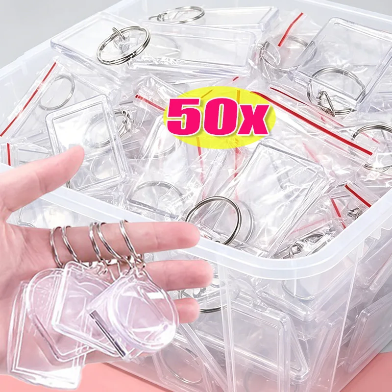 Image of 50 Stück Transparente Acryl-Foto-Schlüsselanhänger, Individueller Bilderrahmen-Schlüsselring mit Splitring, DIY Personalisierte Schlüsselhalter-Accessoires