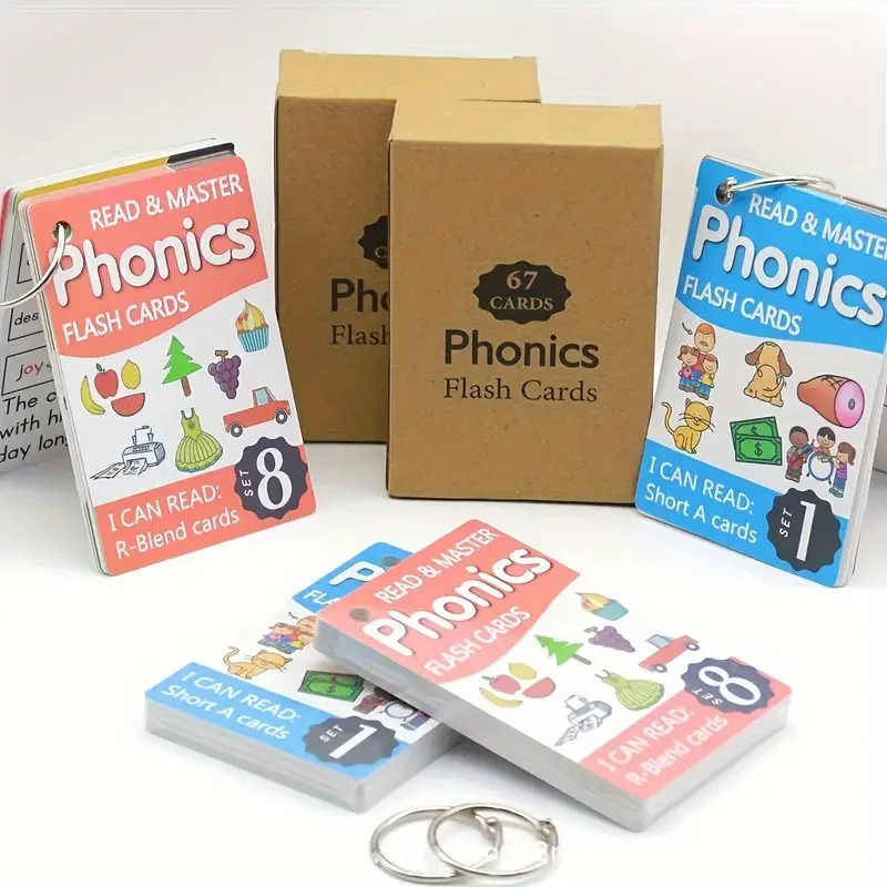 

67pcs phonics flashcards for kids - 67 waterproof, durable English learning cards - Interactive spelling and reading aid - ideal