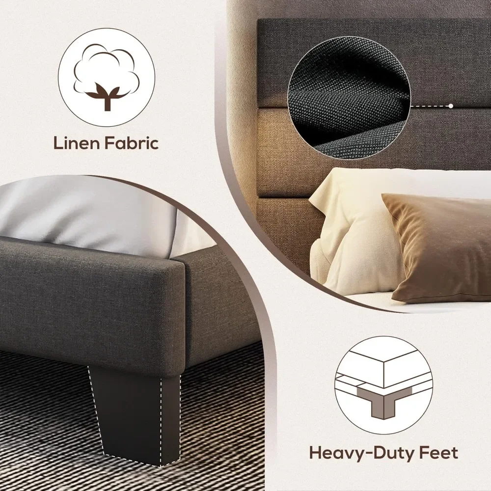 

Bed Frame Platform Bed with Linen Fabric Upholstered Headboard and Wooden Slats Support, Heavy Duty Mattress Foundation