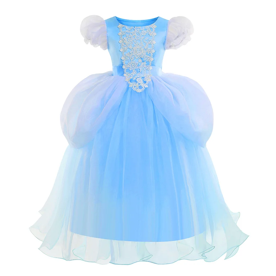 Disney Cinderella Princess Dress para meninas, fantasia de cosplay, roupas azuis, lantejoulas, festa de aniversário, vestido de baile de 2 a 10 anos