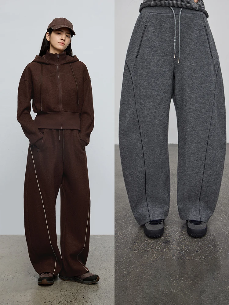 

Женские спортивные вязаные брюки из смесовой шерсти с высокой талией, свободного кроя, с зауженным низом, из полиэфирного волокна