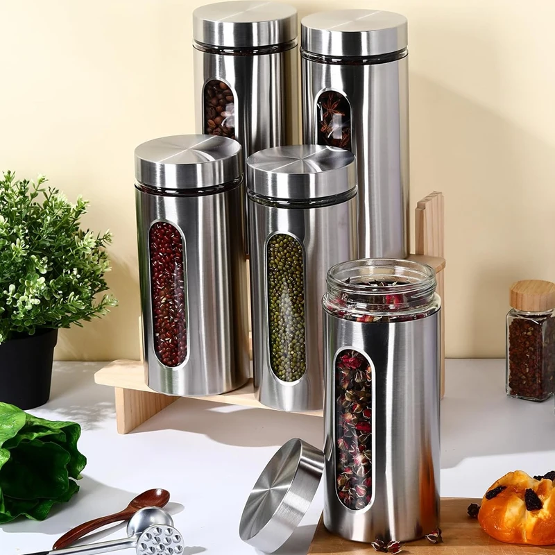 Coffee Canister Stainless Steel Food Storage Jars with Visual Window Kitchen Moisture-proof Tea-leaf Grain Storage Tank