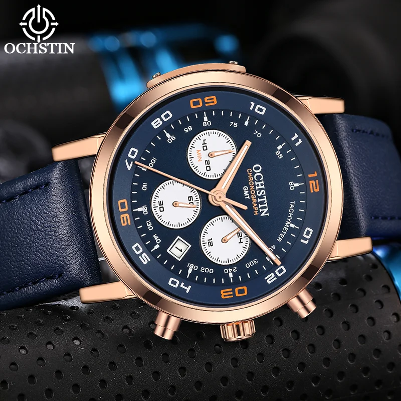 OCHSTIN Man Genuine Leather Strap Wrist Premium Commander All-match Watch Male Sleek Alloy Frame Waterproof Clock For Male