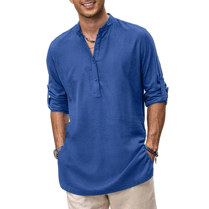 Mens New Cotton Oversized Henley Shirt Casual Lightweight Long Sleeve Tops Stylish Beach and Hawaiian Inspired Tee for Men
