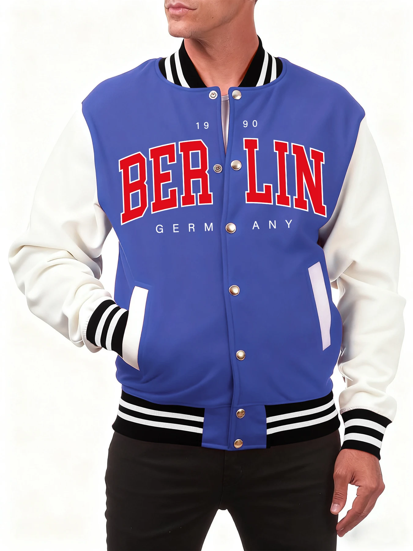 

Berlin Germany Letter Design Men Baseball Jersey Trendy Personality Clothes Casual Fleece Coat Autumn Hip Hop Streetwear