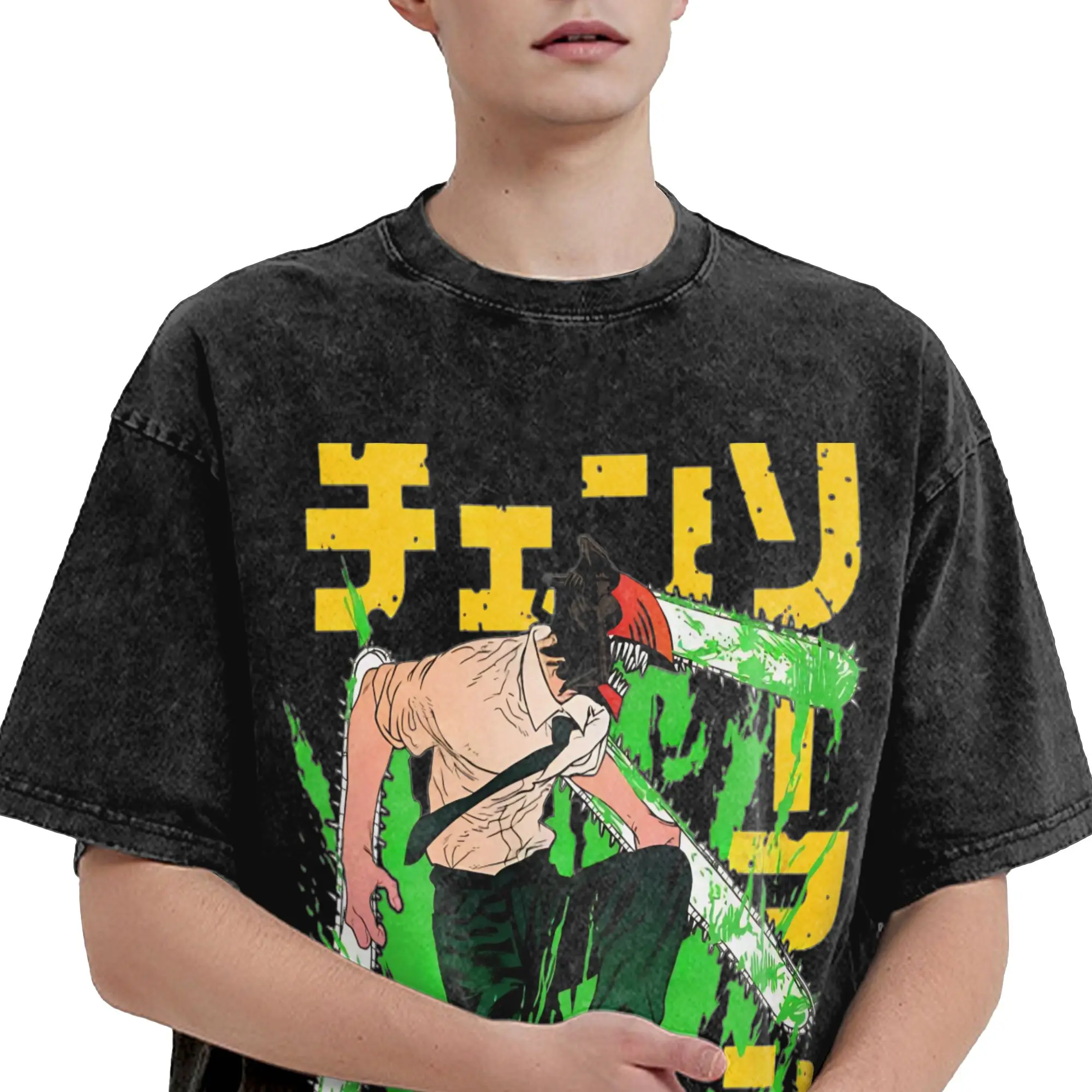 أنيمي بالمنشار رجل مانغا تي شيرت الهيب هوب غسلها قصيرة الأكمام Harajuku تي شيرت الرجعية الرجال النساء بلايز الشارع الشهير الصيف بلايز تيز #3