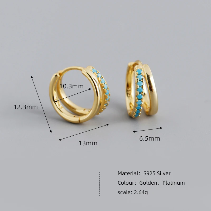 WANTME 925 Sterling Silver Fashion Color Zircon Double Ear Buckle for Women Bohemian Charm Hugging Party Hoop Earring Jewelry