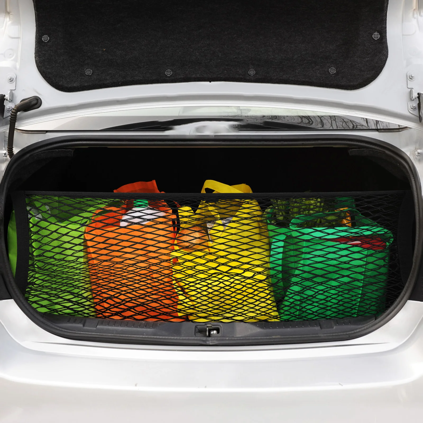 

Durable Elastic Car Trunk Net Double Layer Storage Mesh Pocket Rear Cargo Organizer Universal Fit for Various Items