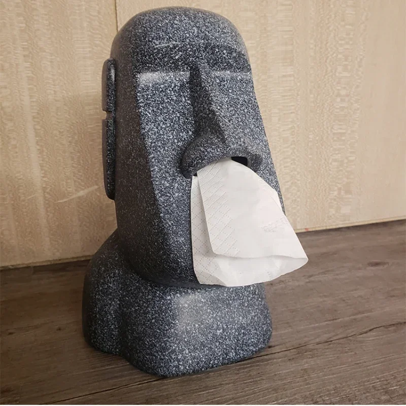 Easter Island Moai Napkin Holder Decorative Resin Stone Statue Paper Tissue Box Table Bust Totem Ornament Tourism Craft