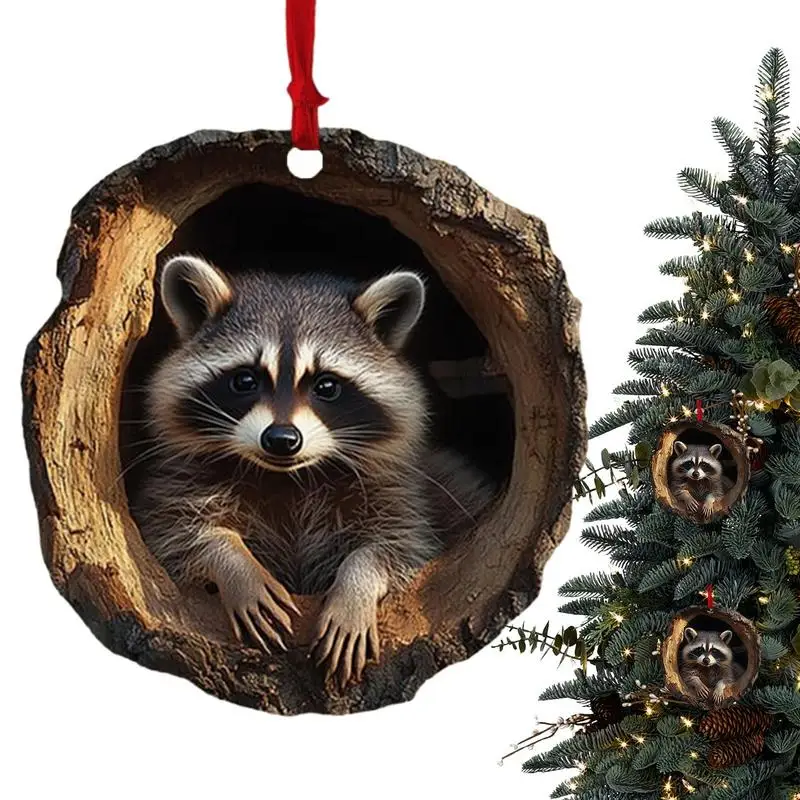 Christmas Ornaments 2D Animal Cute Christmas Acrylic Pendant Animal Raccoon Owl Squirrel Hedgehog Bunny Bird Wildlife decoration