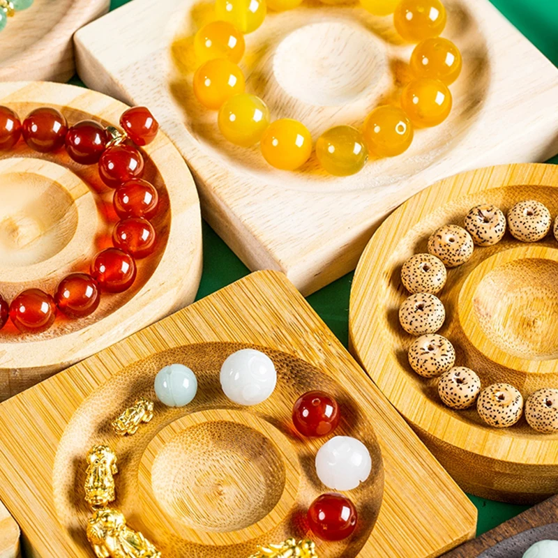 Wooden Color Jewelry Plate Tray Design Bracelates Rings Holder Display Case Crafts Gifts Organizer Beads Showcase Natural Board