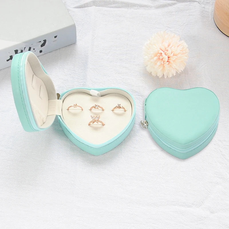 

PU leather heart-shaped small fresh jewelry storage box portable earrings necklace jewelry packaging