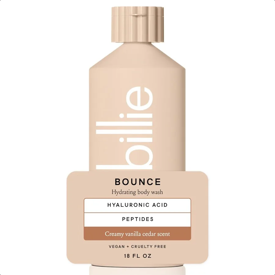 

Увлажняющая женская мойка для тела Billie Bounce, 18 жидких унций, кремовый аромат ванильного кедра, веганский, без жестокости