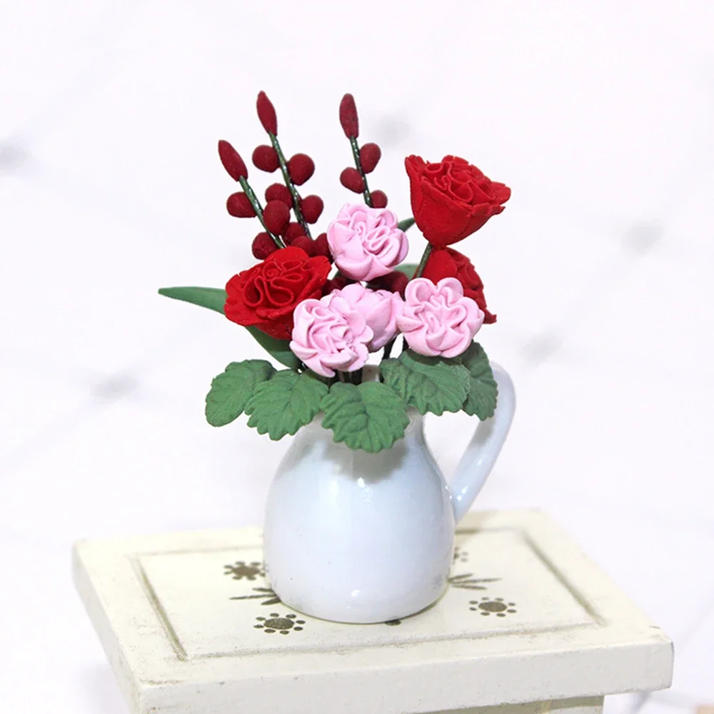 1/12 Dollhouse Miniature Accessories Mini Ceramic Flower Vase Simulation Model Toys for Doll House Decoration ob11