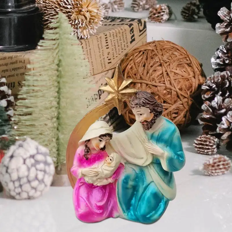 Holy Family Figurine Nativity Tabletop Scenes Resin Handicrafts Sculpture Home Decor Ornament Religious Christmas Decoration