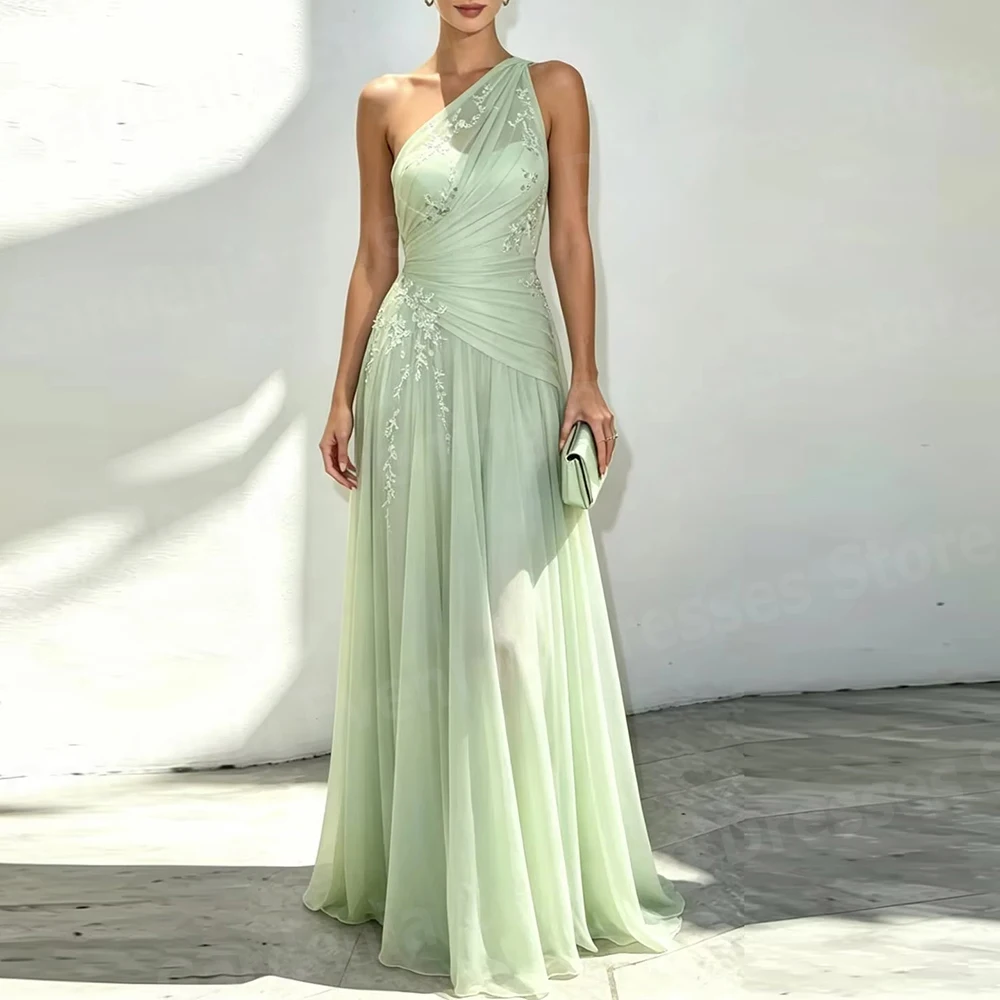 Bezaubernde A-Linien-Abendkleider für Damen, einschultrige, ärmellose Ballkleider mit Spitze, Vestidos Para Mujer, maßgeschneiderte Robe De Soirée