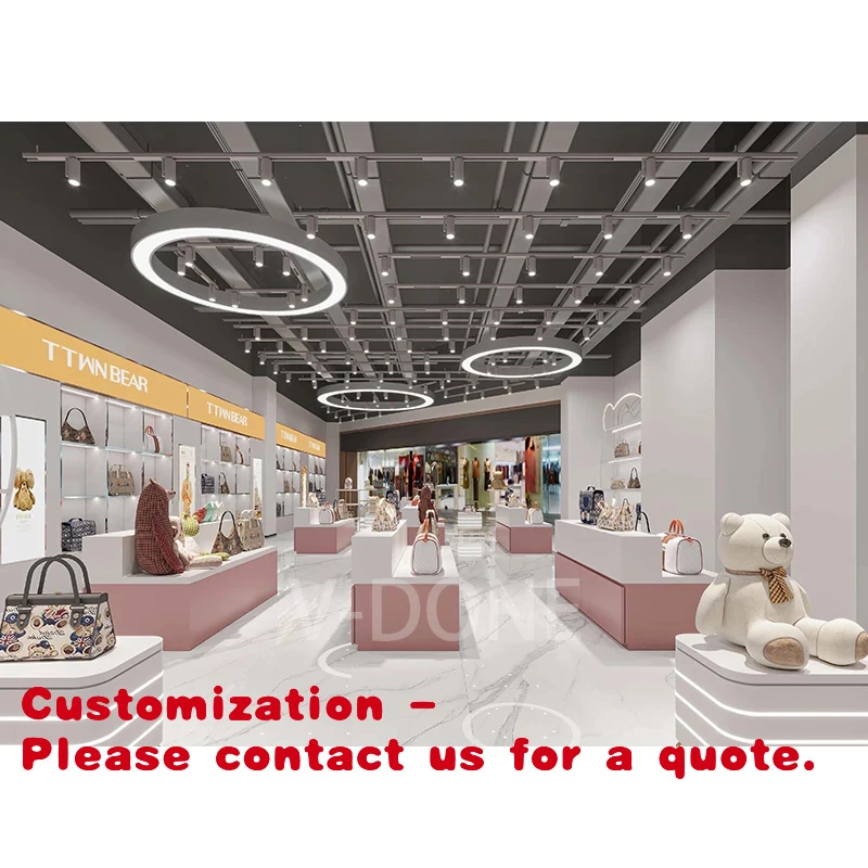 

custom.Custom High-End Modern White E1 MDF Tempered Glass Handbag Display Racks Whole Store Wood Display Cabinet Clothing Sh