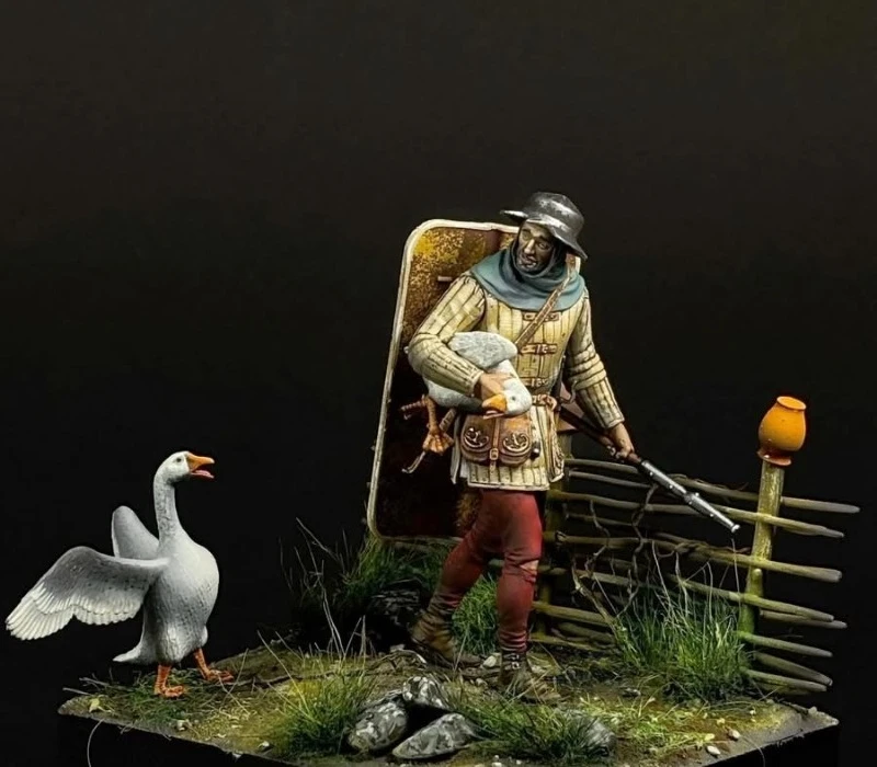 Kit de figurines en résine moulée sous pression, échelle 1/24, 75mm, soldat d'infanterie antique et oie, jouets miniatures, Diorama non assemblé et non peint