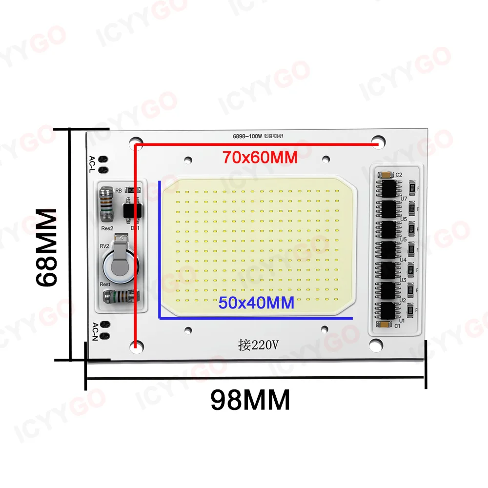 LED COB Chip100W AC 220V Intelligent IC Driverless White LED Beads Suitable For Floodlights Spotlights And DIY Matrix Lighting.